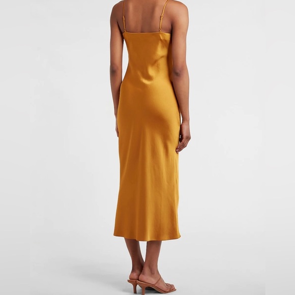 Express Honey Satin Cowl Neck Maxi Slip Dress Size Medium - Picture 3 of 10